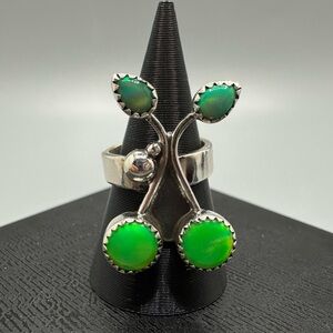 🍒 Neon Green Aurora Opal Cherry Sterling Silver 925 Adjustable Ring Handmade